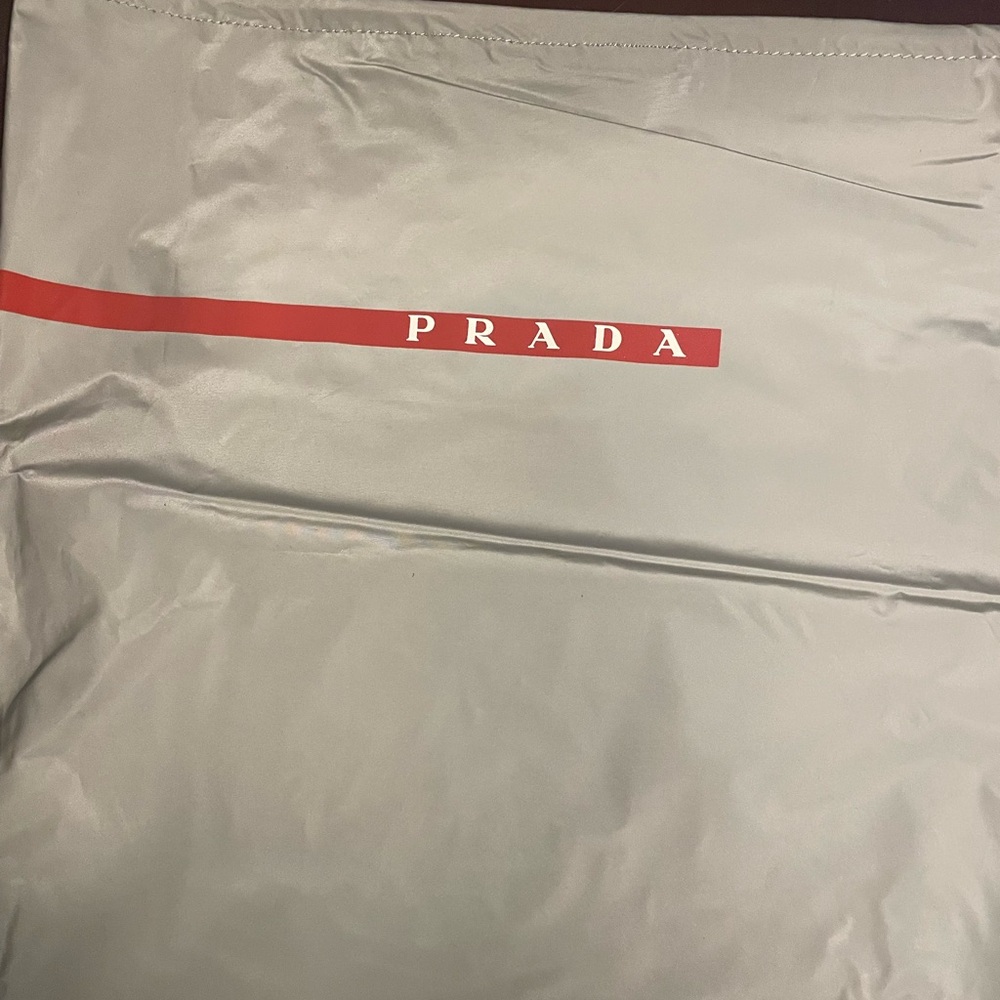 NWOT PRADA MILANO SILVER DRAWSTRING SHOE/DUST STORAGE BAG 15” x 14” - Picture 2 of 8
